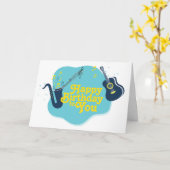 Carte Saxophone et guitare rétro musicale Anniversaire (Fleur jaune)