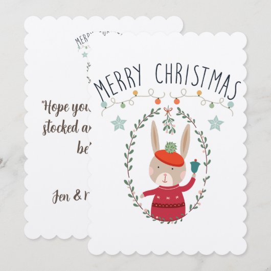 Carte Scandinave de Noël de la famille Bunny (Devant / Derrière)