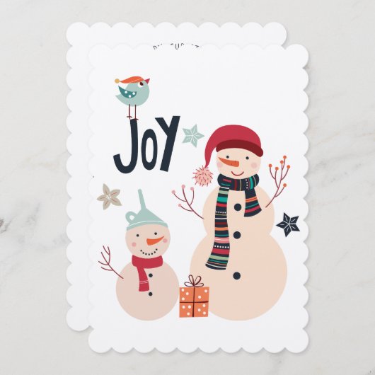 Carte scandinave de Noël Snowman d'hiver (Devant / Derrière)