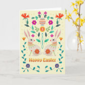 Carte Scandinavian Folk Easter Bunnies (Fleur jaune)