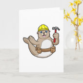 Carte Sceau comme charpentier avec marteau & chapeau (Fleur jaune)