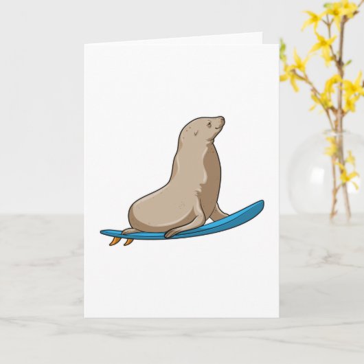 Carte Sceau comme surfeur avec Surfboard (Fleur jaune)