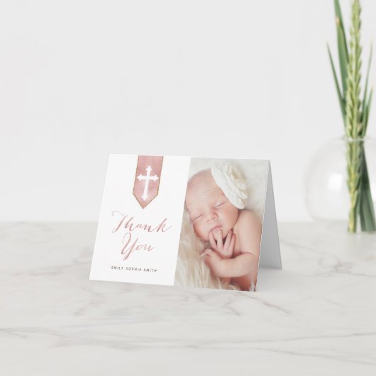 Carte Scénario brillant Baptême Plié Merci Photo (Devant)