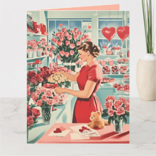 Carte Scène charmante de boutique de fleurs vintage