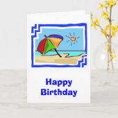 Carte Scène colorée de plage d'océan, de Sun et de (Fleur jaune)