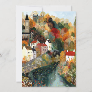Carte Scène d'automne de la petite ville de Whimsical He