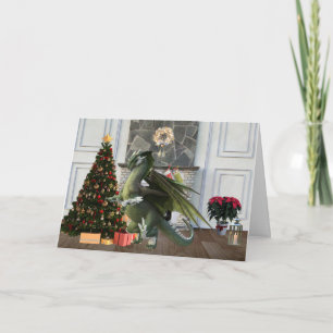 Carte Scène de cheminée avec sapin et dragon de Noël