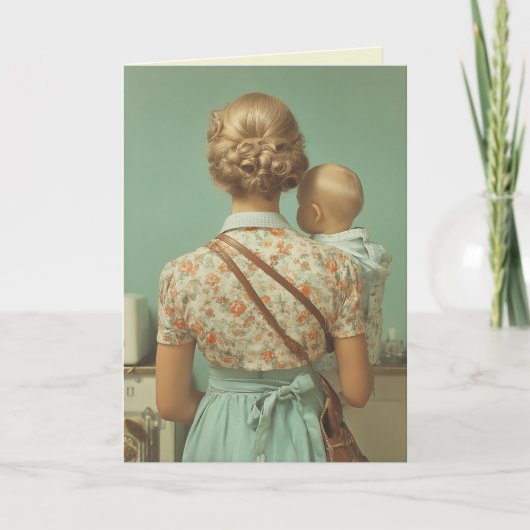 Carte Scène de cuisine vintage mère et bébé (Devant)