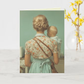 Carte Scène de cuisine vintage mère et bébé (Fleur jaune)