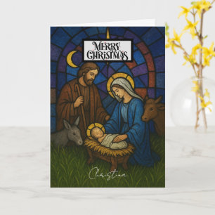 Carte Scène de la Nativité vintage Joyeux Noël
