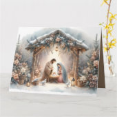 Carte Scène de Nativité Rustique avec Fleurs d'Hiver (Fleur jaune)