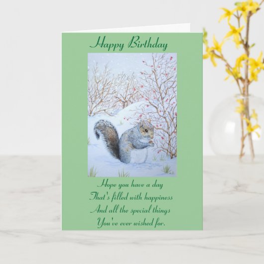 Carte scène de neige d'écureuil gris (Fleur jaune)