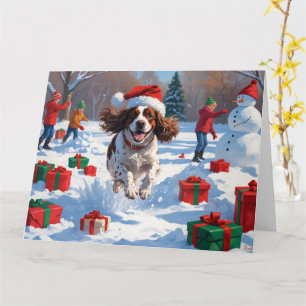 Carte Scène de neige festive de Noël avec un Brittany Sp