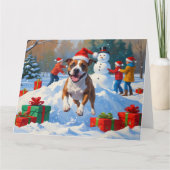 Carte Scène de neige festive de Noël avec un Bull Terrie (Devant)