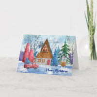 Scène de Noël avec chalet et camion rouge