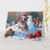 Carte Scène de Noël de Bull Terrier (Fleur jaune)