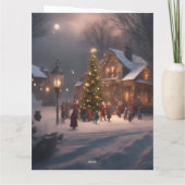 Carte Scène de Noël du chat et du village (Dos)