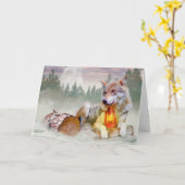 Carte Scène de Noël enneigée avec loup d'hiver (Fleur jaune)