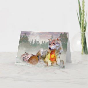 Carte Scène de Noël enneigée avec loup hivernal