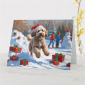 Carte Scène de Noël enneigée avec un Bernedoodle (Fleur jaune)