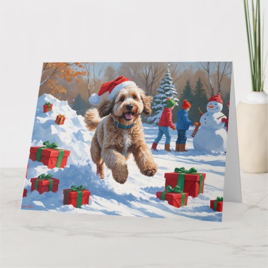 Carte Scène de Noël enneigée avec un Bernedoodle (Devant)