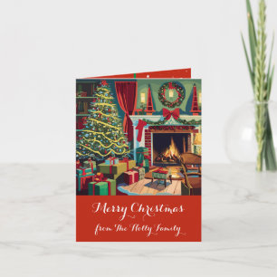 Carte Scène De Noël Rétro, Arbre, Cadeaux,