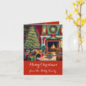 Carte Scène De Noël Rétro, Arbre, Cadeaux, (Fleur jaune)