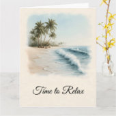 Carte Scène de plage tropicale à l'aquarelle (Fleur jaune)