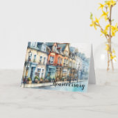 Carte Scène de rue avec des briques rouges - Joyeux anni (Fleur jaune)