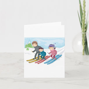 Carte Scène de ski en famille hiver neige