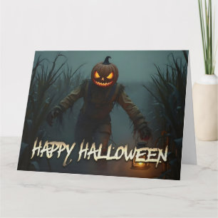 Carte Scène d'Halloween avec une tête de citrouille effr