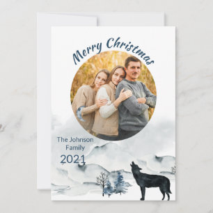 Carte Scène d'hiver avec Loup Photo de famille de Noël