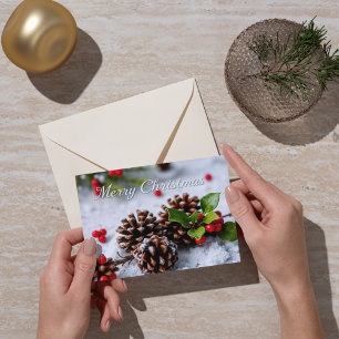 Carte Scène d'hiver avec Pine Cônes Joyeux Noël
