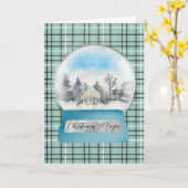 Carte Scène d'hiver bleu et blanc Globe des neiges Noël (Fleur jaune)