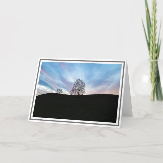 Carte Scène d'hiver Dusk avec ciel bleu, arbres et cheva (Devant)