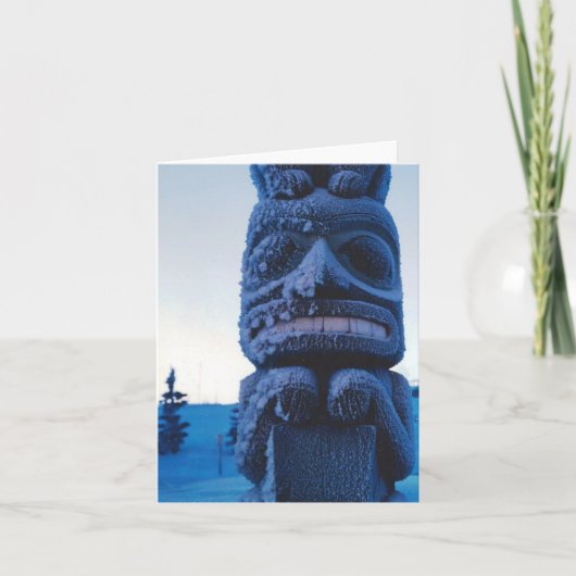 Carte Scène d'hiver Totempole sculptée de l'Alaska pliée (Devant)