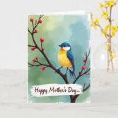 Carte Scène d'Oiseau à l'Aquarelle (Fleur jaune)
