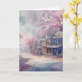 Carte Scène du village de printemps Bonjour salutation (Fleur jaune)