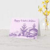 Carte Scène hivernale rose violet Joyeux solstice d'hive (Fleur jaune)