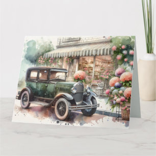 Carte Scène Retro Car & Blooming Boutique