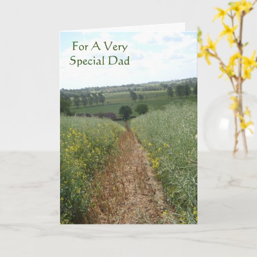 Carte Scène rurale anglaise avec vers original pour papa (Fleur jaune)