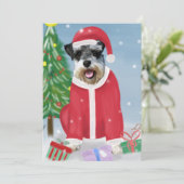 Carte Schnauzer Chien dans la neige Noël (Debout devant)