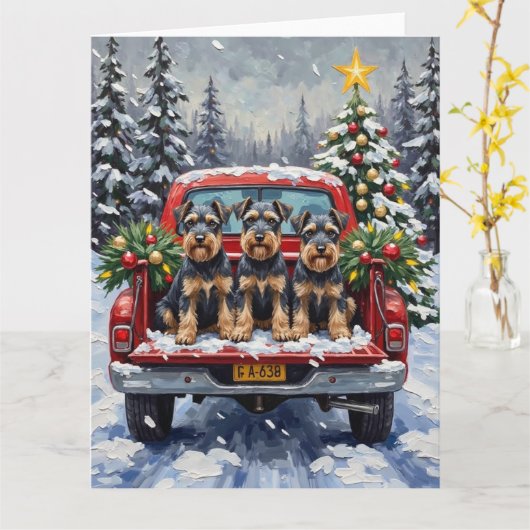 Carte Schnauzer Christmas Red Truck Holiday (Fleur jaune)