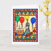 CARTE SCHNAUZER D'ANNIVERSAIRE (Fleur jaune)