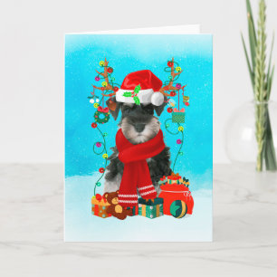 Carte Schnauzer dans la neige avec cadeaux de Noël