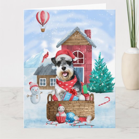 Carte Schnauzer dans la neige Maison de chien de Noël (Devant)