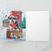 Carte Schnauzer dans une maison de Noël enneigée (Intérieur)