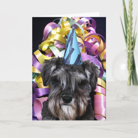 Carte Schnauzer de fête d'anniversaire avec ruban Derriè (Devant)