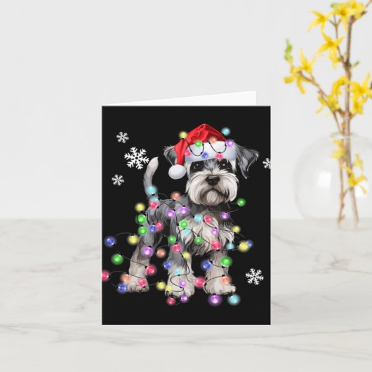 Carte Schnauzer Dog Reindeer Christmas Lights Ugly Xmas (Fleur jaune)