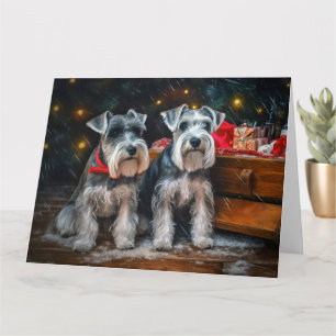 Carte Schnauzer enneigé décoration de Noël traîneau